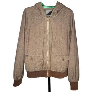 Volcom‎ womens size Medium Brown Dreamstate Bomber Hooded Jacket pockets lined
